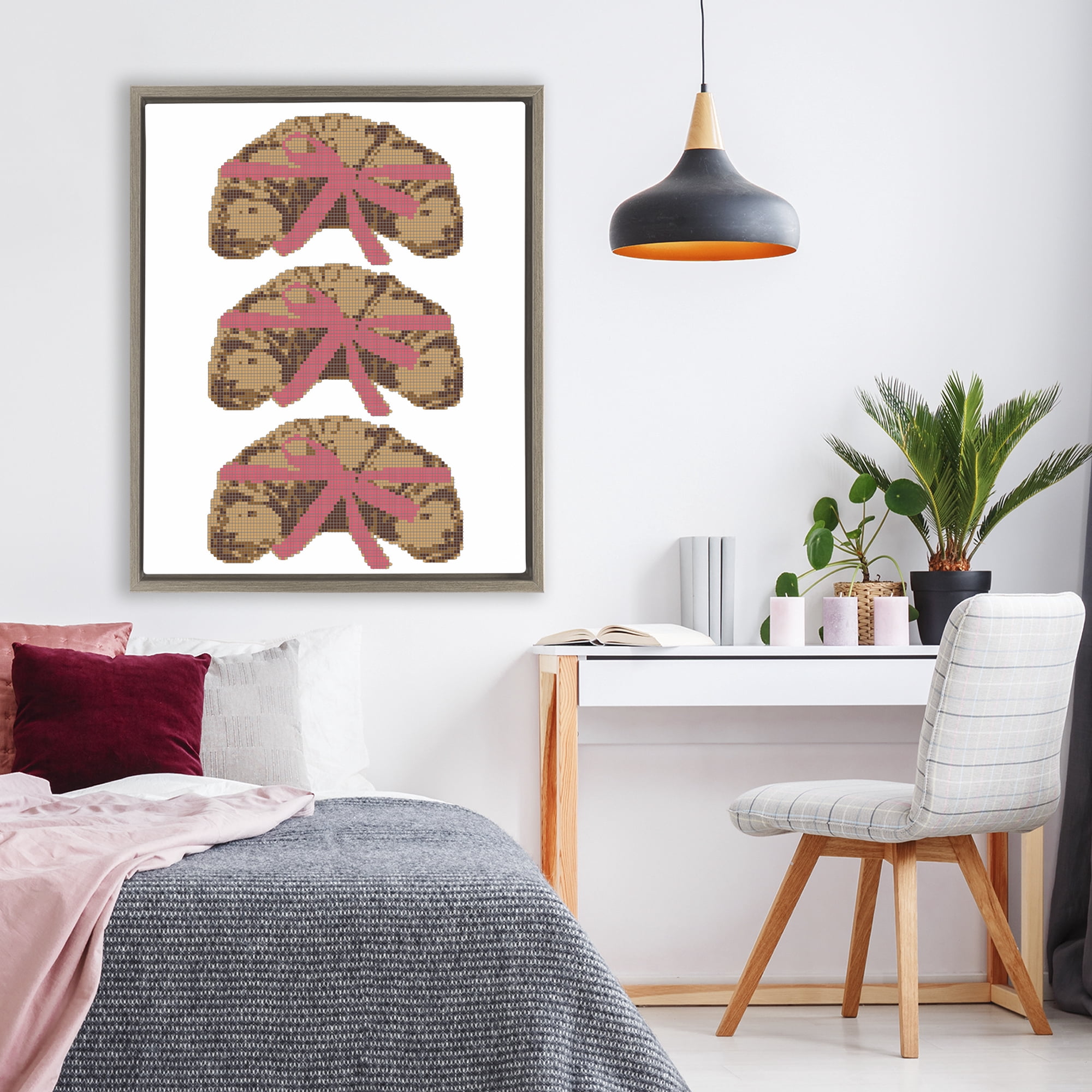 Stupell Industries Trio of Ribbon Croissants Brown Framed Floater Canvas Wall Art, design by Lil' Rue