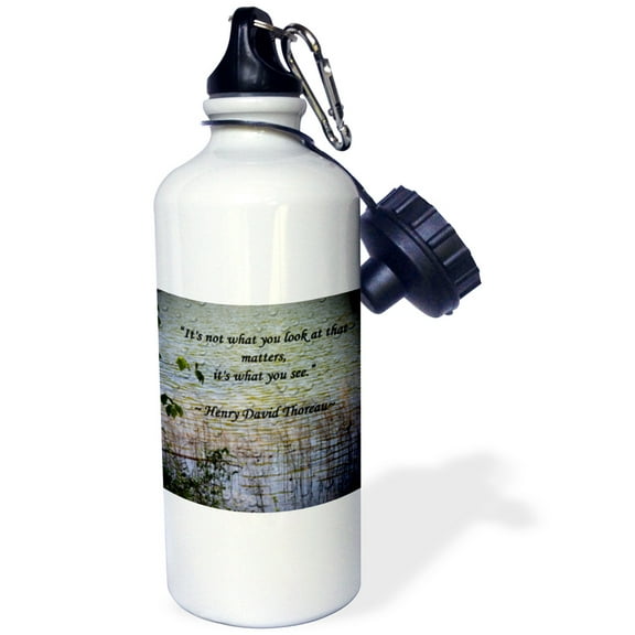 3dRose, A lake scene photo with a Thoreau quote, Flip Straw 21oz Water Bottle