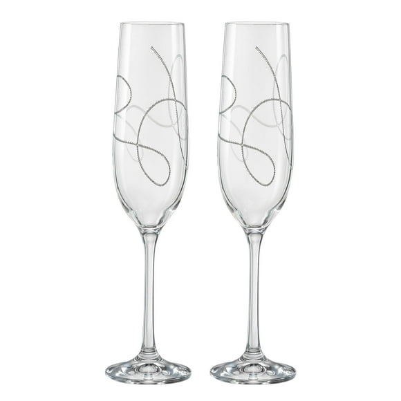 Champagne, Flute, Crystal Glasses, Wedding Toasting Flutes, With String Design, Set of 2, by Barski - Each Glass is 9 oz, Gift Boxed, Made in Europe
