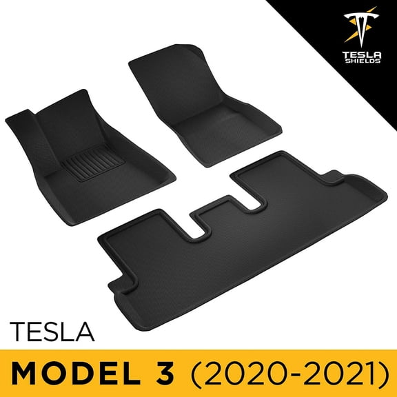 TeslaShields Liner Floor Mats for Tesla Model 3 (2020 - 2021) Custom Fit Interior Floor Liners | All-Weather Protection Waterproof Material - Non-Slip Flooring Mats