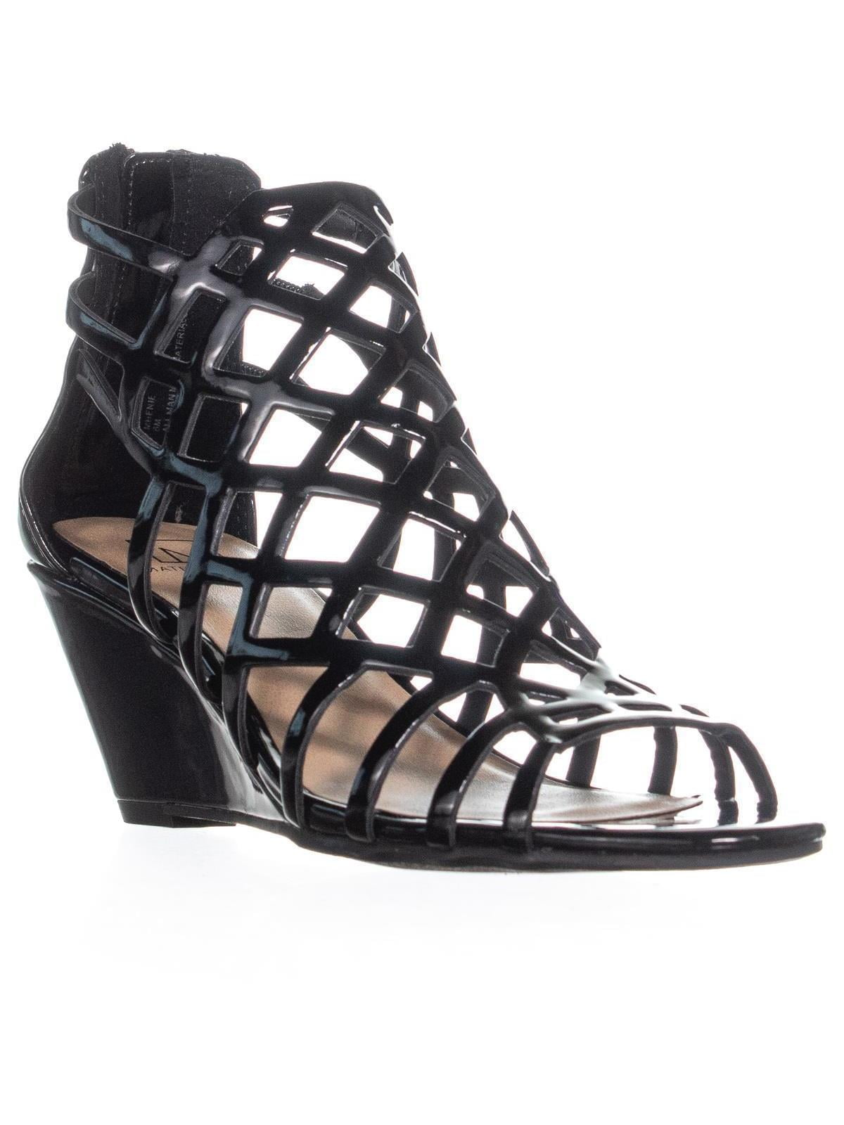 Womens MG35 Henie Caged Wedge Sandals, Black Patent, 6 US