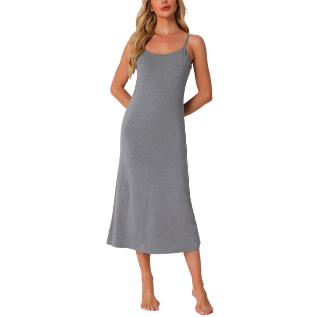 INSPIRE CHIC Women's Nightgown Spaghetti Strap Round Neck Sleep Dress XL Grey
