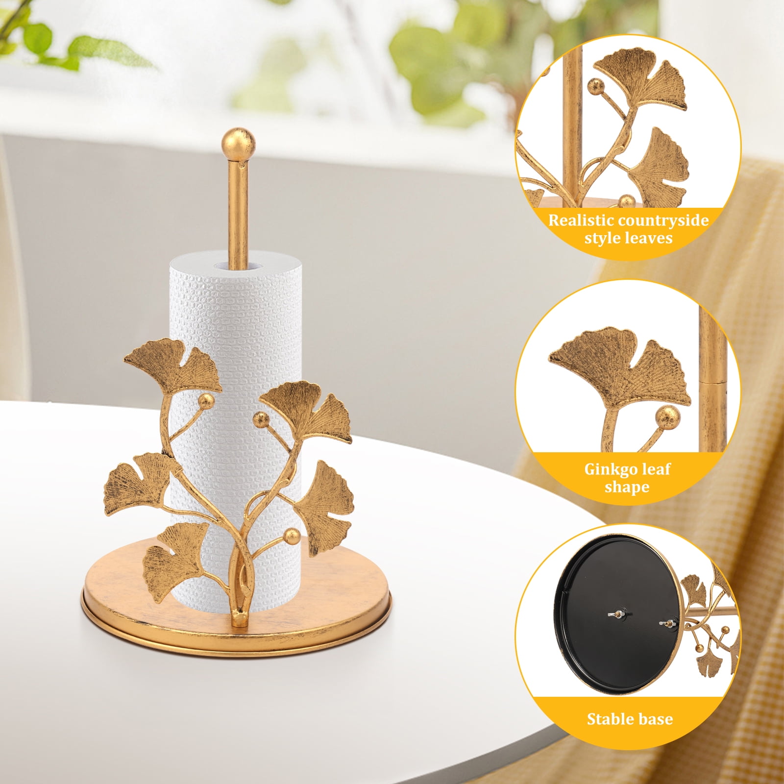 Tzdxfgl Free-Standing Metal Countertop Paper Towel Holder with Non-Slip Base, 11 Inch, Gold Leaves