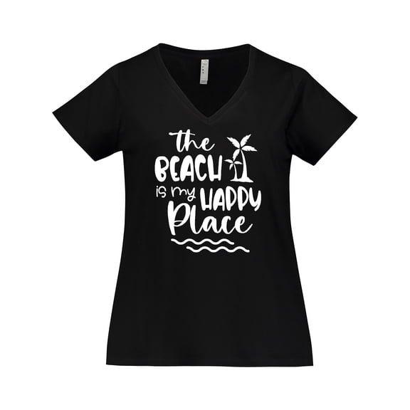 Inktastic Spring Break the Beach is My Happy Place Women's Plus Size V-Neck T-Shirt