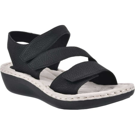 

Women s Cliffs by White Mountain Calibre Strappy Wedge Sandal Black Tumbled Nubuck Polyurethane 6.5 M