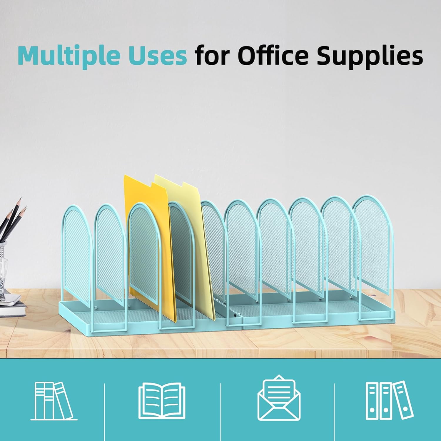 INTIGE File Organizer 9-Section Mesh Desk Organizer, Upright File Organizer Desktop Organizer File Sorter, File Folder Holder for Office Supplies