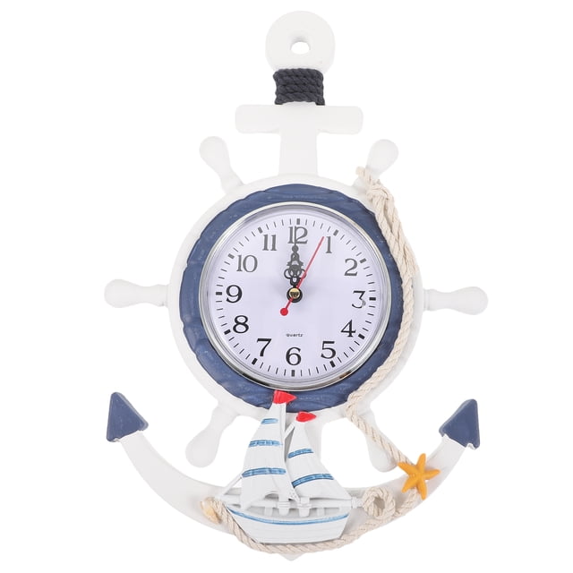 EeaseMX Anchor Clock Beach Sea Theme Náutica Ship Wheel Timone volante Decoración Wall Hanging Decoration