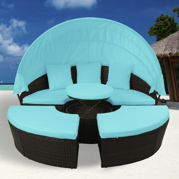 Outdoor Conversation Sets, Round Patio Daybed Sunbed with Retractable