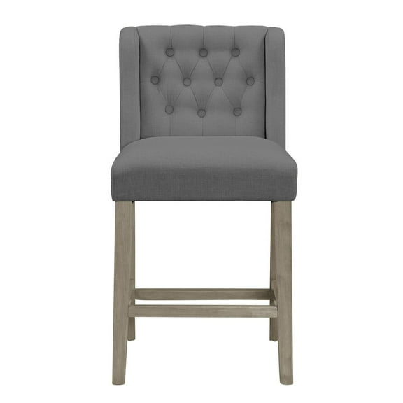 Set of 2 Aled Gray Fabric Counter Stool with Side Wings and Tufted Buttons
