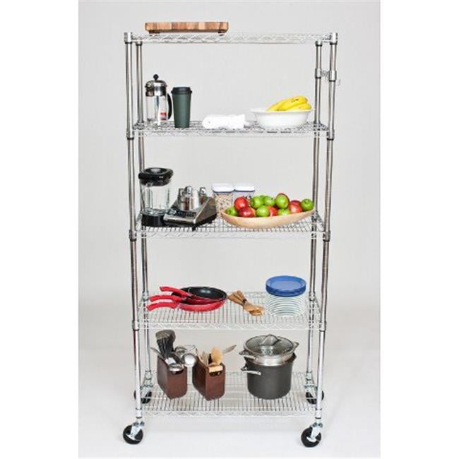 5 Tier Wire Shelving Rack with Wheels, Chrome 36 x 18 x 72 in