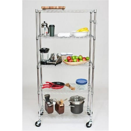 5 Tier Wire Shelving Rack with Wheels, Chrome - 36 x 18 x 72 in