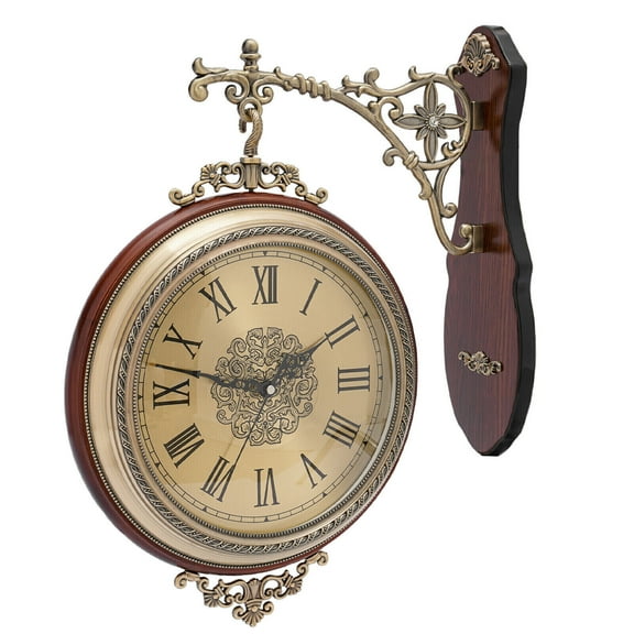12" Double Sided Vintage Round Wall Clock Antique Style Railway Station Wall Decor Gift Home