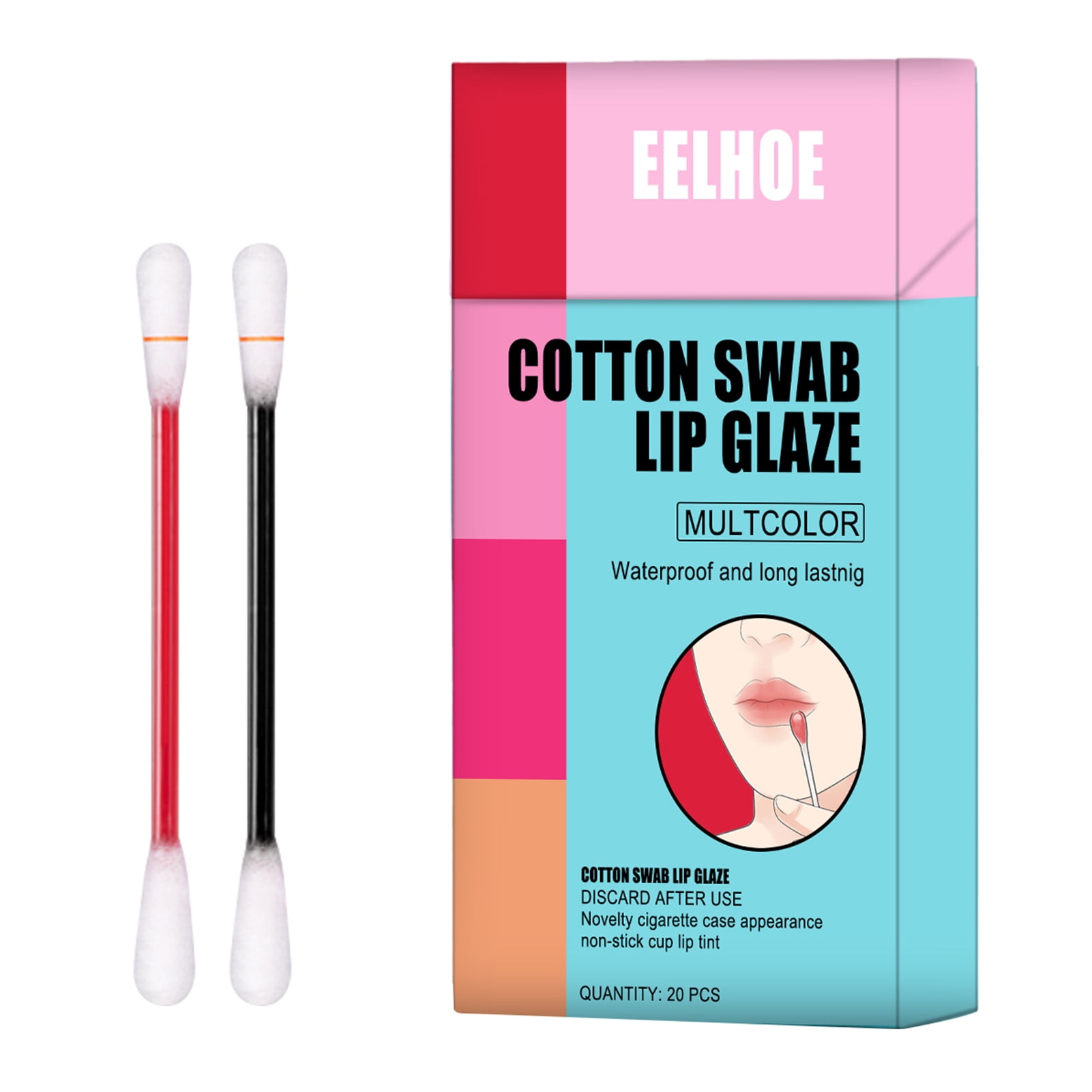 EELHOE 20Pcs/Box Cotton Swab Lip Glaze Moisturizing Longlasting Non