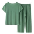 thumbnail image 3 of Bjutir Womens Outfit Set Elderly Floral Print Summer Suit Mother Short Sleeve Cotton Silk Elderly Summer Clothes Trousers Suit Two Piece Set Green 2Xl, 3 of 7