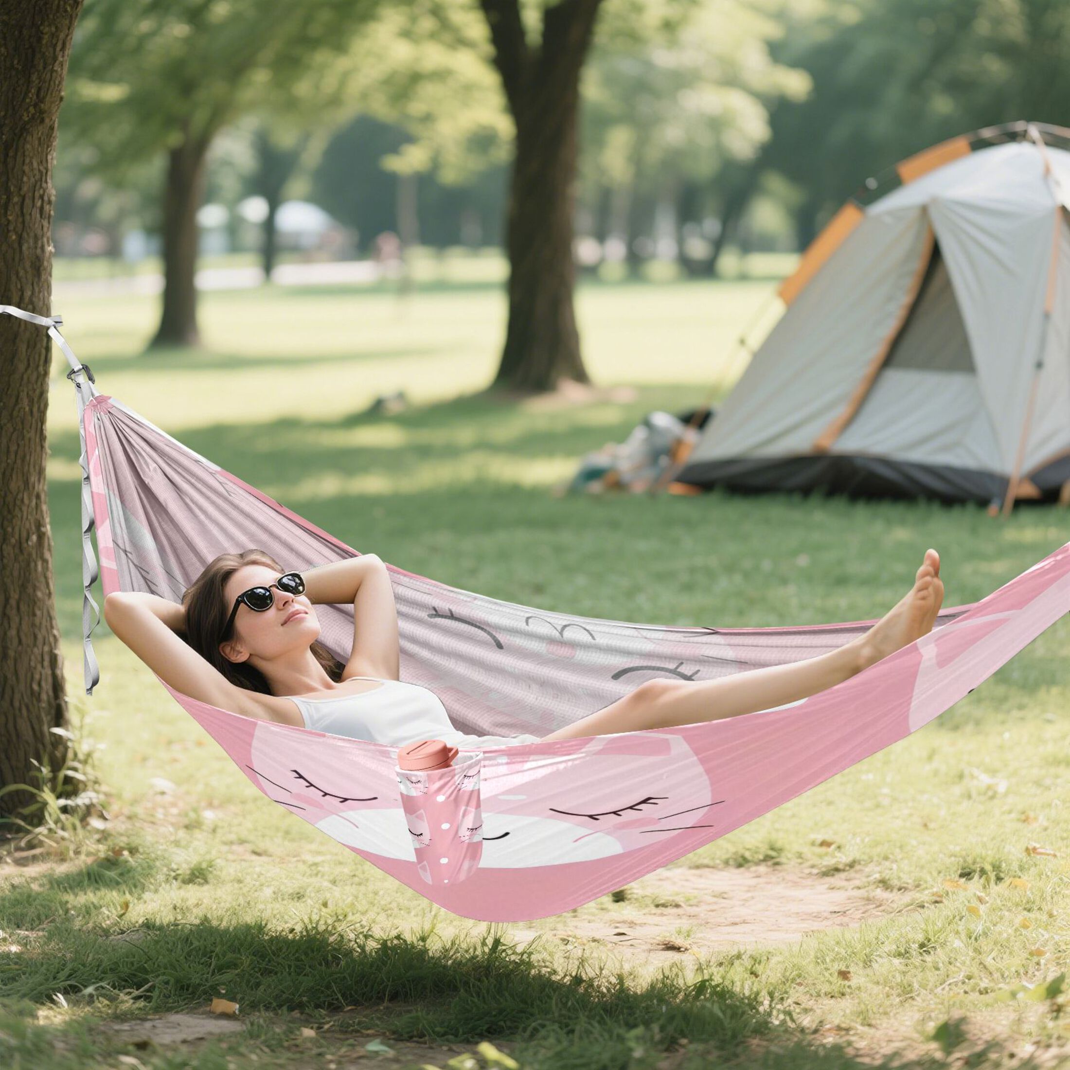 Hammock Camping Hammock Nylon Portable Hammock Travel Camping Hammock Pink Closed Eyes Cat