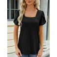 thumbnail image 2 of SHIBEVER Women Tops Summer Trendy Square Neck Leisure Petal Sleeve Blouse Loose Solid Color Tee Ladies Blouses Black Tshirt Size S, 2 of 6