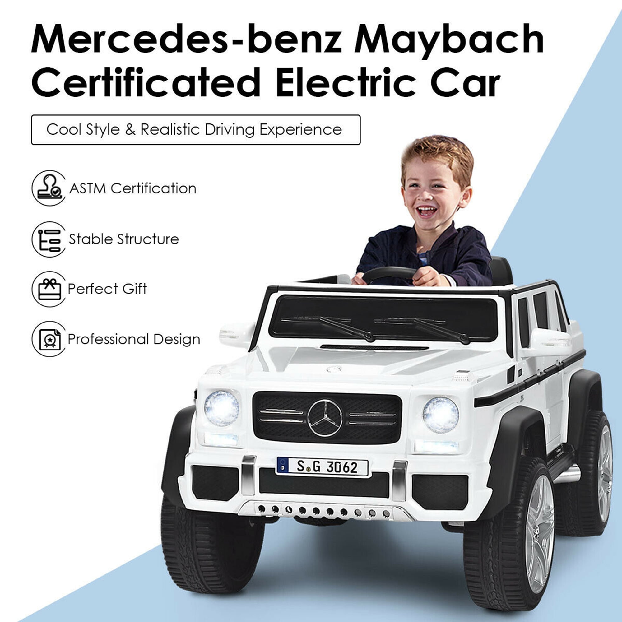 Gymax 12V Licensed Mercedes-Benz Kids Ride On Car RC Motorized Vehicles w/ Trunk White