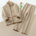 thumbnail image 6 of Placlothes Girls Fleece 2-Piece Set (Jacket + Pants) - 4-14 Years, Sizes 110-170, Warm Fall Winter Outfit with Raglan Sleeve & Elastic Waist, Coffee,Size 3 T, 6 of 6