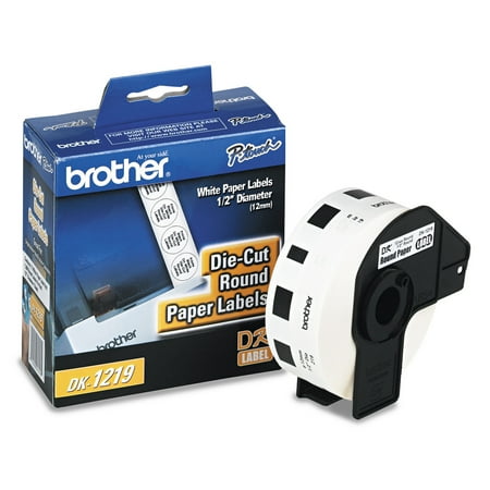 Brother Die-Cut Round Paper Labels, 1/2" dia, 1200/Roll, White