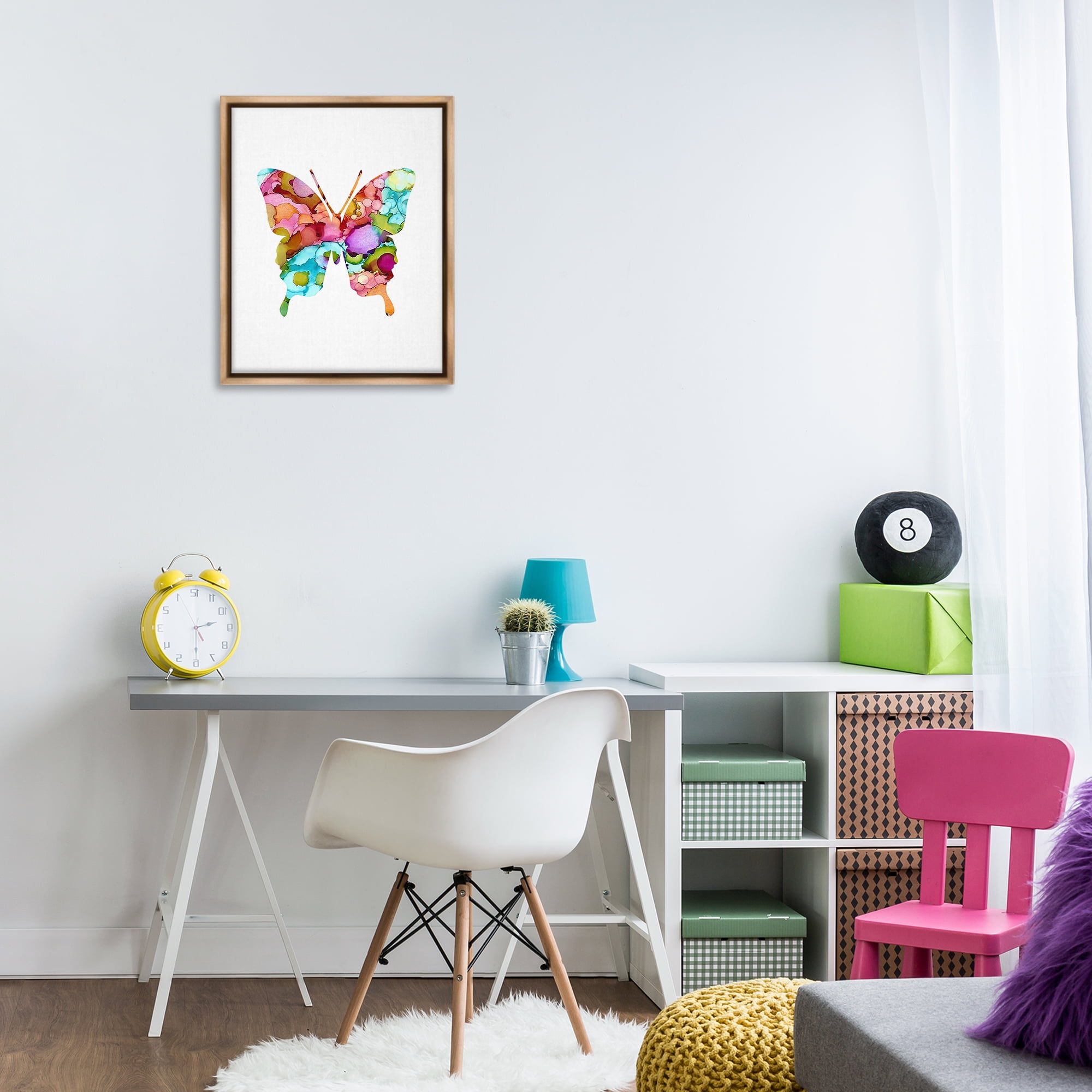 Stupell Industries Bold Patterned Butterfly Animals Painting Brown Floater Framed Canvas Art Print Wall Art, 17 x 21