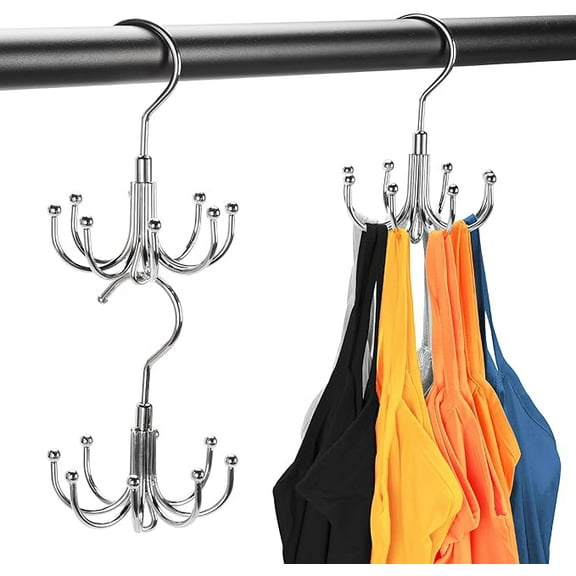 Januofi 2 Packs Bra Hanger for Closet, Stackable Tank Top Organizer 16 Hooks for Closet Organization and Storage, Stainless Steel Space Saving Clothes Hook Hanger for Belt