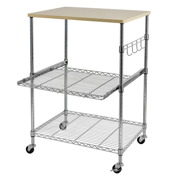 3 Tier Wire Rolling Trolley Cart Storage Kitchen Microwave Stand Utility Carts Walmart Com Walmart Com