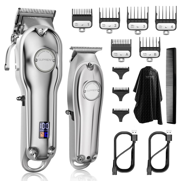 SUPRENT® PRO Cortapelos profesionales para hombres - Kit de corte de cabello y combo de recortador de cuchilla en T Zero Gap - Juego de cortapelos de peluquero inalámbrico con pantalla LED para regalo