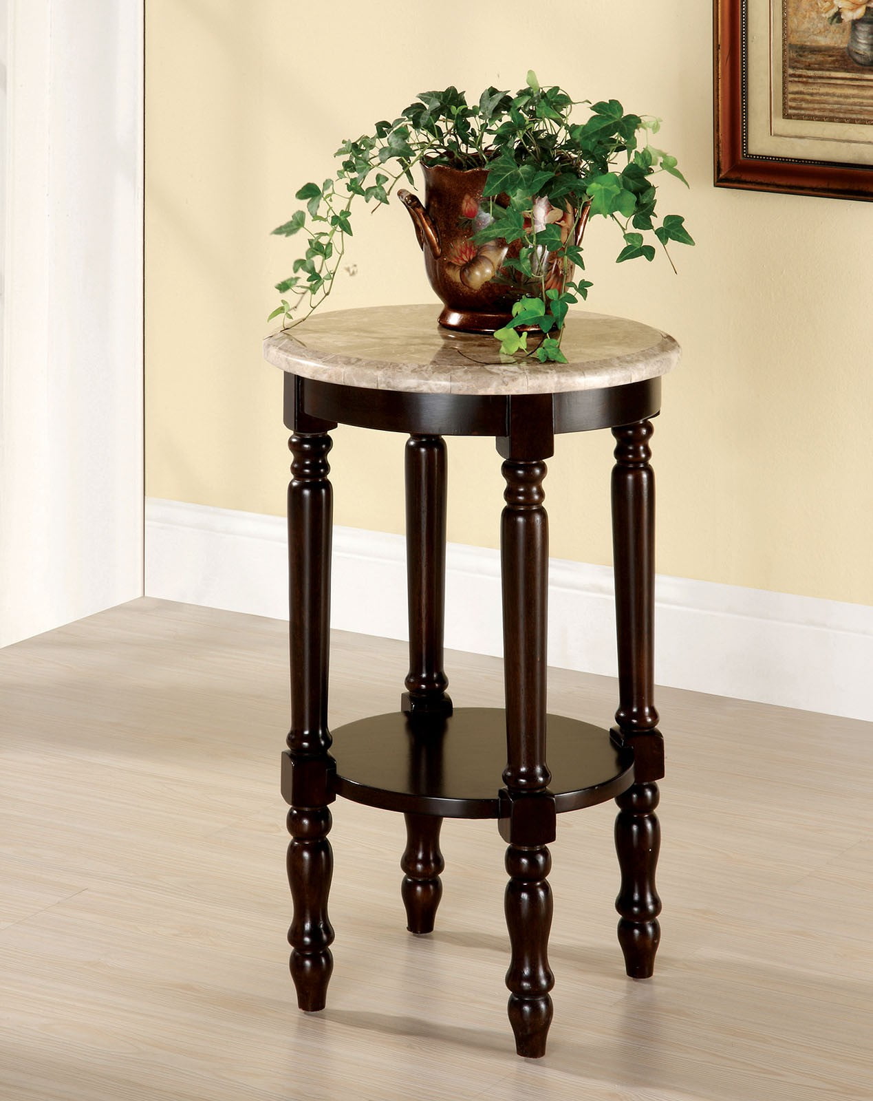 Accent Plant Side End Table Stand Round Marble Top Lower