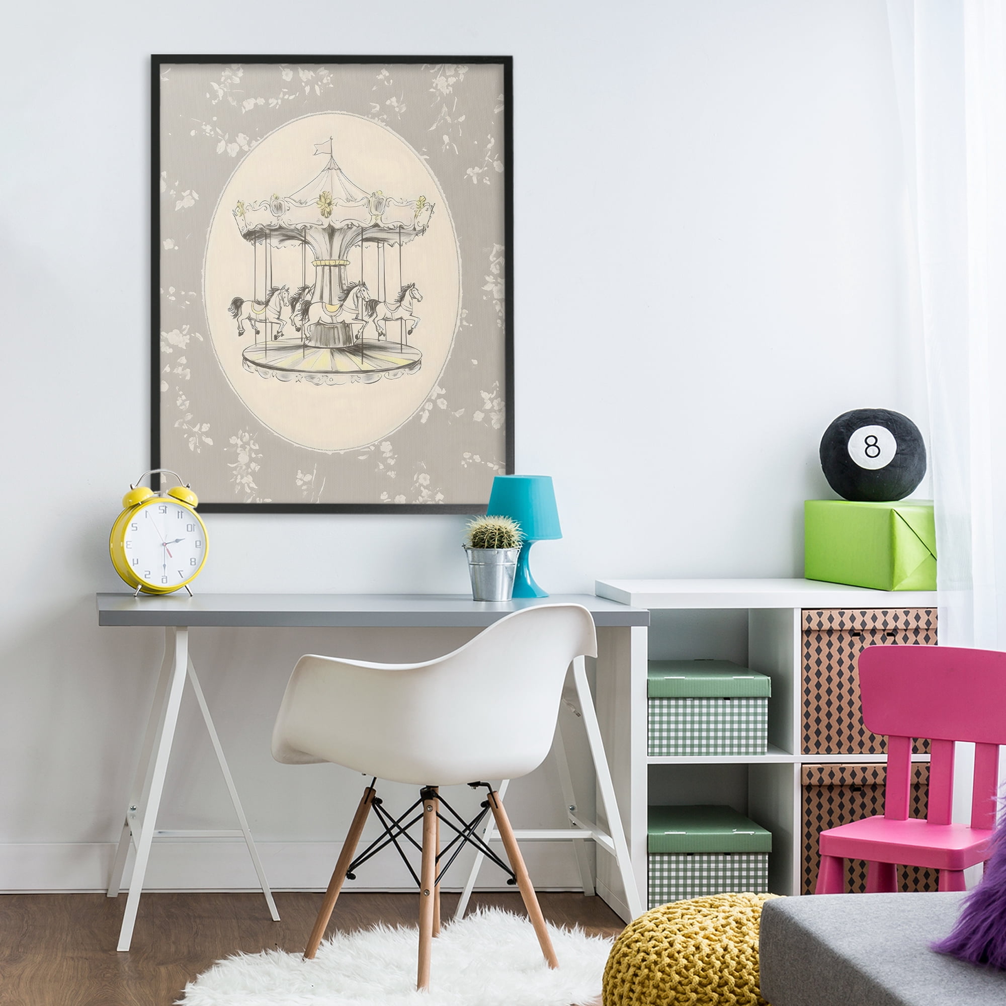 Stupell Industries Gentle Floral Carousel Black Framed Giclee Art, design by Arlington Prints