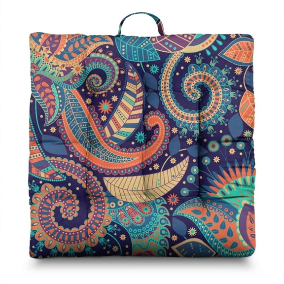 Exotic Decorative Meditation Seat - Japanese-Style Floor Pillow with Artistic Ethnic Pattern, Soft & Resilient Filling