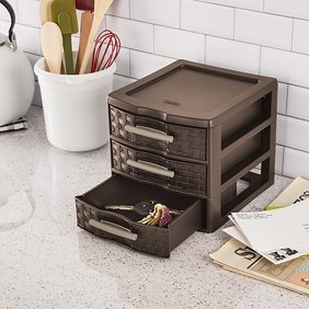Sterilite 3 Drawers Wide Weave Tower Plastic Storage Organization