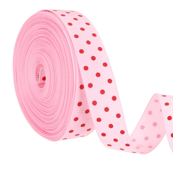Uxcell Polka Dots Grosgrain Ribbon (5/8" x 10Yards, Pink) Fabric Ribbons Bow Decoration with Red Polka Dots, Suit for Flower Bouquet/Gift Wrapping/Party Decor/Bows Making