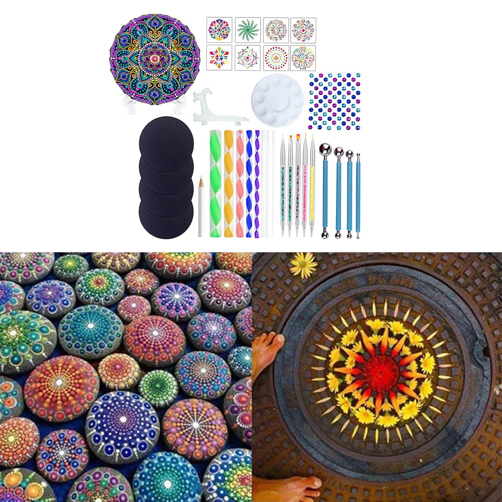 GUOOL 34PCS Mandala Dotting Tools Set Mandala Stencil Ball Paint Tray for Painting Rocks, Coloring, Drawing And Drafting with Gemstone Sticker