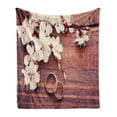 thumbnail image 1 of Wedding Soft Flannel Fleece Throw Blanket, Celebration Flowering Branch Delicate Rings on Wooden Surface Rustic Effect, Cozy Plush for Indoor and Outdoor Use, 60" x 80", Brown and White, by Ambesonne, 1 of 6