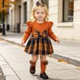thumbnail image 2 of Quealent Newborn Baby Girl Plaid Flannel Ruffle Long Sleeve Romper Dress Fall Outfits Socks Headband Winter Clothes Bodysuit Jumpsuit Photoshoot Cute Vintage (Brown, 6-9 Months), 2 of 9