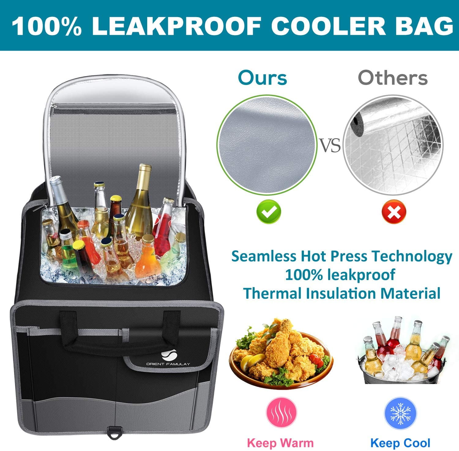 Large Trunk Organizer with Insulated Leakproof Cooler, Collapsible Trunk Organizer for Groceries with Non Slip Bottom Strips, Car Trunk Organizer for Vehicle Sedan, Suv, Truck,Van