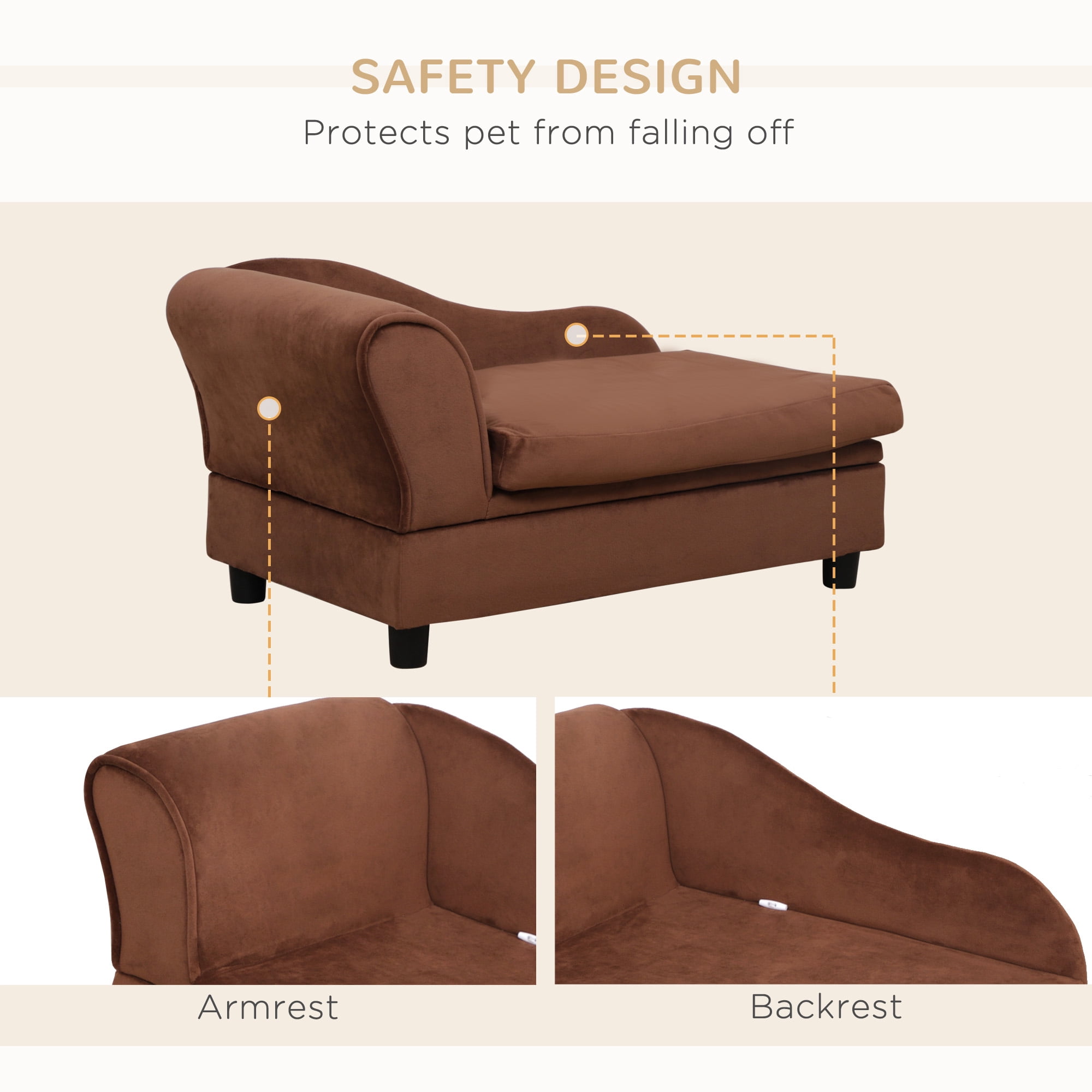 Pet Sofa Dog Sofa for Small Dogs with Storage, Brown