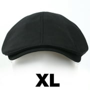 ililily Cotton Flat Cap Cabbie Hat Gatsby Ivy Irish Hunting Newsboy Stretch Fit , XL-Black