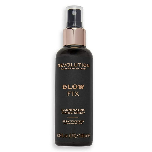 Makeup Revolution Glow Fix Spray fijador iluminador Acabado brillante Spray fijador hidratante e iluminador para rostro Vegano y libre de crueldad animal 3.38fl.oz