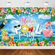Summer Pool Party Backdrop Tropical Palm Tree Flower Flamingo Pool Party Decorations Aloha Luau Beach Pool Party Photography Background Summer Beach Pool Party Supplies