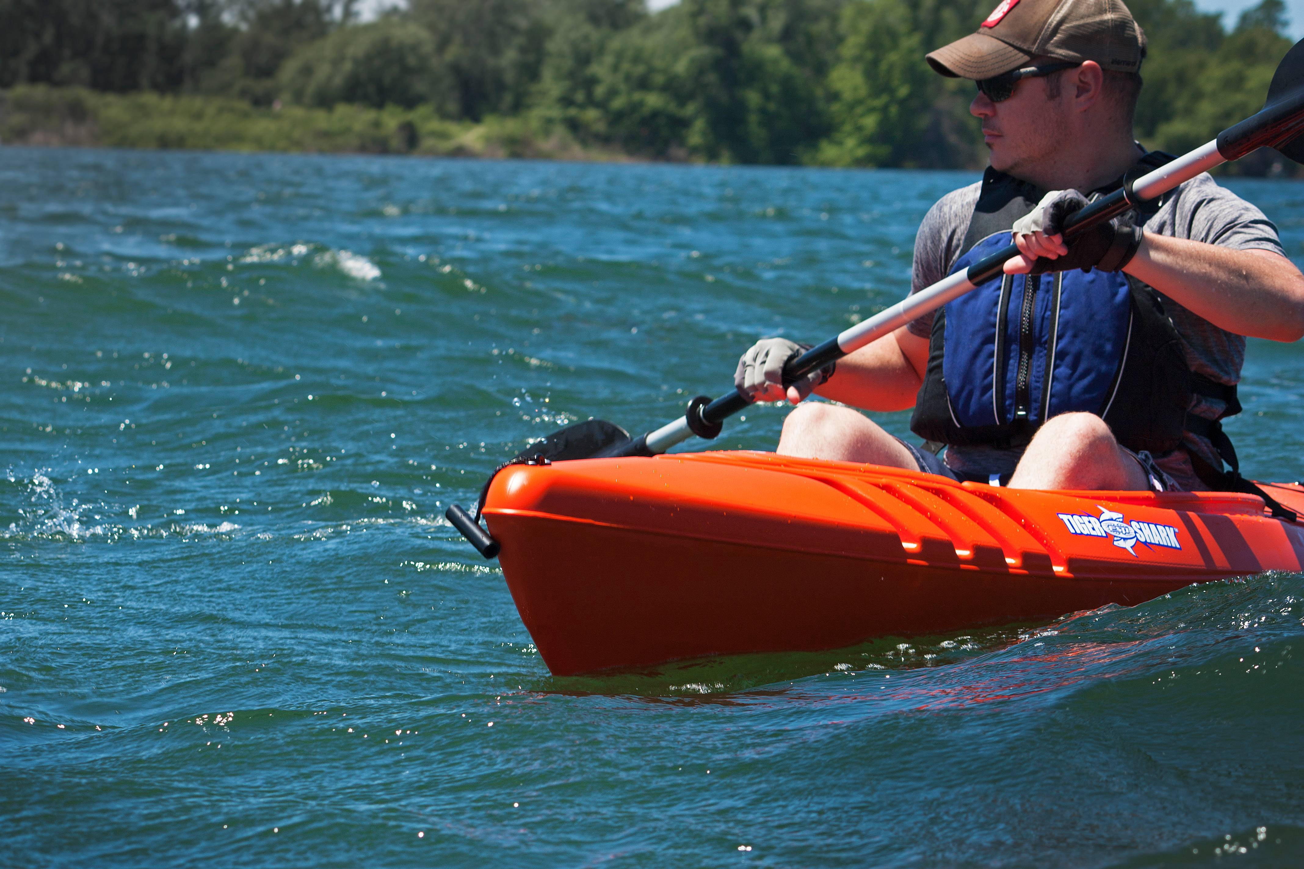 ESP Tiger Shark 9 Foot Sit-In Kayak with Dry-Ride Wave Breaker Design - Includes 87'' Locomotion Paddle - Orange