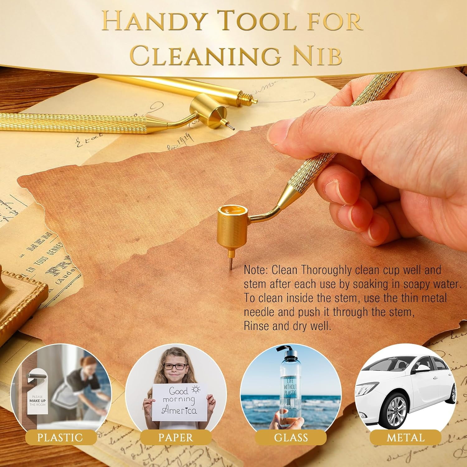 ABCISI 4 Pieces 0.5mm Detailing Fine Line Painting Pens, Gold Fluid Writer Paint Touch up Applicator Fine Line Pen for Rock Chips and Scratch Repair Tip Brass Construction