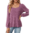 thumbnail image 2 of Womens Long Sleeve Ribbed Knit Tops Loose Fit Soft Plain Basic Square Neck Casual Knitwear Sweater Blouses Red S, 2 of 10