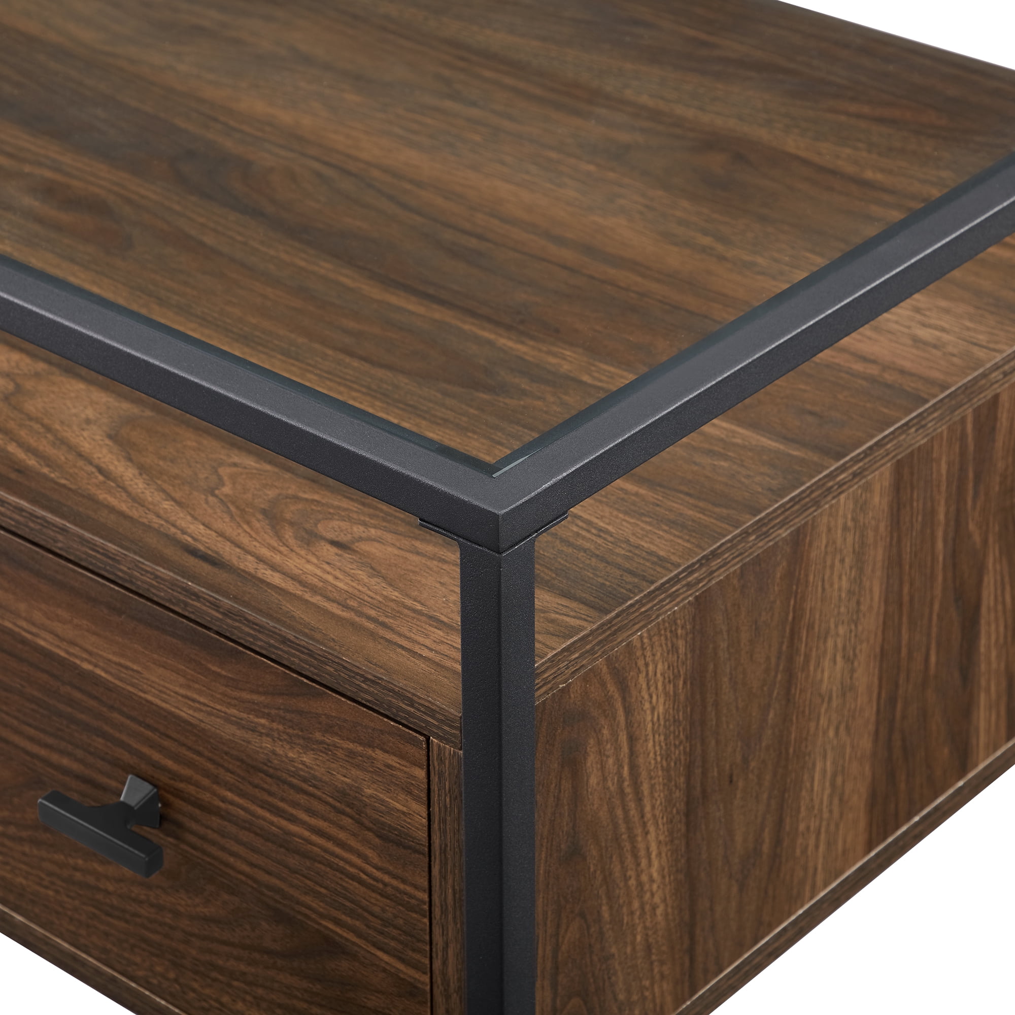 Walker Edison Carlisle Dark Walnut 2-Drawer Glass Top Writing Desk