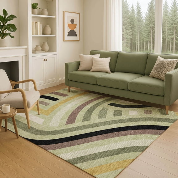Addison Rugs Chantille Indoor/Outdoor Transitional Mid-century Modern Celery Machine Washable Rectangle Rug, 10' x 14'