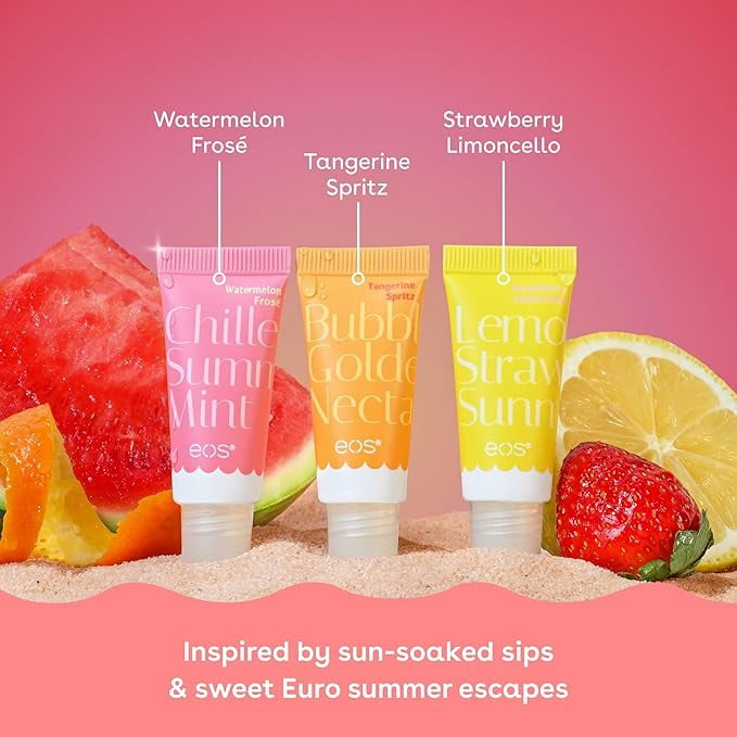 eos 24H Moisture Super Balm Minis - Watermelon Frosé, Tangerine Spritz, Strawberry Limoncello - 0.51 fl oz/3pk
