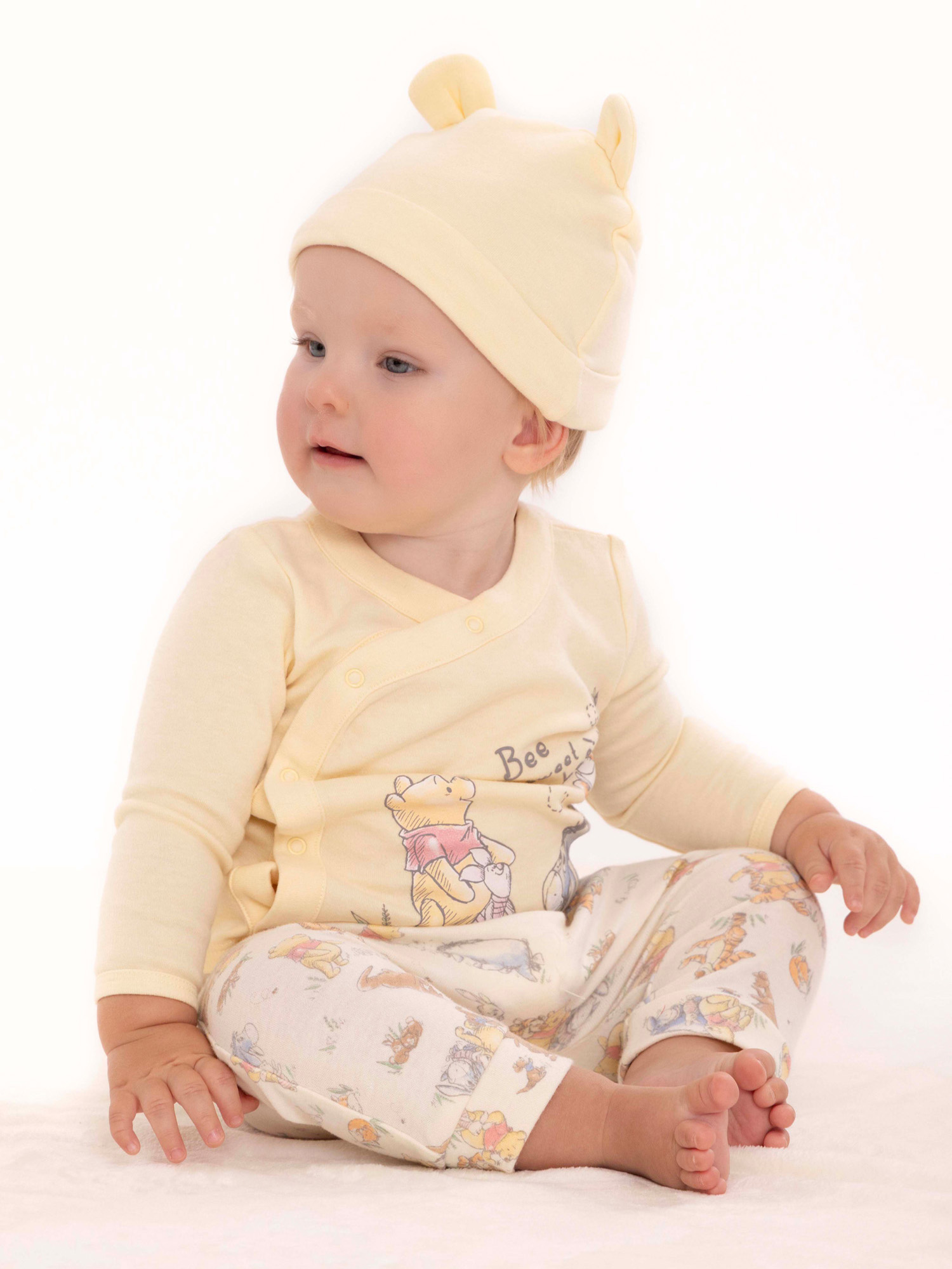 Disney Baby Wishes + Dreams Winnie the Pooh Infant Baby Take Me Home Hat, Long-Sleeve Tee, and Pants Outfit Set, 3-Piece Sizes Preemie-6 Months