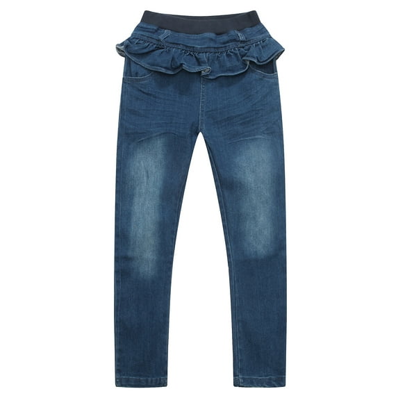 Richie House Girls' Denim Pants with Ruffles at Waist RH1563