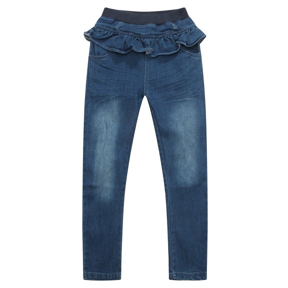 Richie House Girls' Denim Pants with Ruffles at Waist RH1563