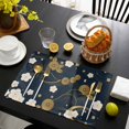 thumbnail image 3 of Yellow Flower Placemats Set of 12, Japanese Style Floral Leaf Textured Navy Blue Placemats for Dining Table, Place Mats for Kitchen Tabletop, Waterproof Wipeable Dining Table Mats Set, 3 of 9